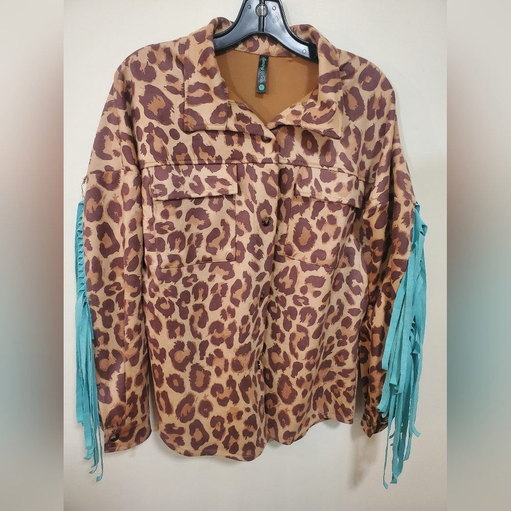 Leopard Print Utility Jacket with Fringe